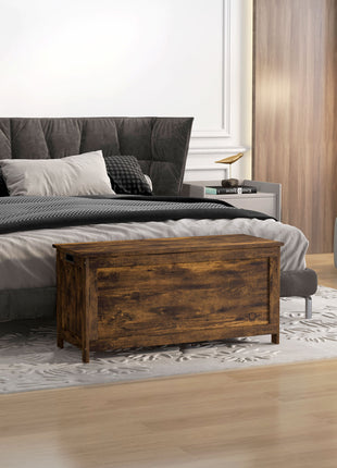 39.4" Storage Trunk w/ 2 Safety Hinges, Wooden Storage Bench w/ Side Handles, Storage Chest for Playroom, Rustic Brown