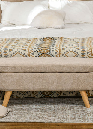 Storage Ottoman Bench, 43.3" Upholstered End of Bed Bench with Wood Legs, Modern Entryway Bench, Beige