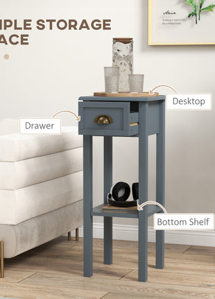 2-Tier Side Tables Set of 2 with Drawer and Shelf, 2 Pieces End Tables for Living Room and Hallway, Gray