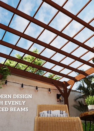 12' x 20' Outdoor Wooden Pergola, Grape Vine Gazebo with Concrete Anchors for Garden, Patio, Backyard, Deck, Brown
