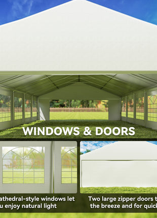 23' x 39' Large Outdoor Carport Canopy Party Tent with Removable Protective Sidewalls & Windows, White