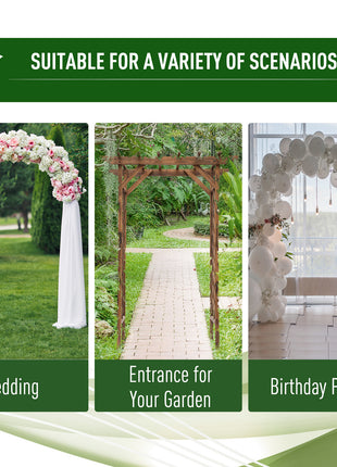 79in Wooden Garden Arbor Arch Trellis with Classic Countryside Style, Pergola Style Roof for Climbing Vines for Ceremony Party Weddings