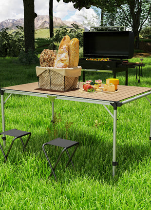 Folding Camping Table, Adjustable Height Aluminum Table, Portable Camping Table for Picnic, Beach, BBQ
