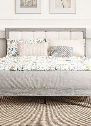 Full Bed Frame with Headboard Full Size Platform Bed Frame with Wooden Slats No Box Spring Needed Easy Assembly Gray