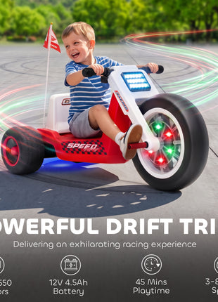 12V Electric Car for Kids, Electric Ride On Tricycle with Soft Start, Light-Up Wheel, Adjustable Seat for 3-6, Red