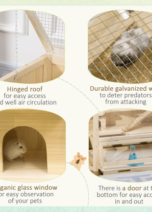 Wooden Large Hamster Cage Small Animal Exercise Play House 3 Tier with Tray, Seesaws, Water Bottle, Activity Center, Natural