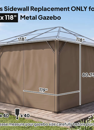 9.84' x 9.84' Gazebo Sidewall Set with Hooks/C-Rings, Brown