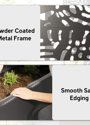 Metal Planter Box with Trellis, 71" Tall Raised Garden Bed with Privacy Screen and Drainage Holes, Banana-Leaf Cut-Outs