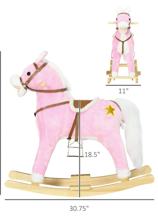 Rocking Horse Toddler Ride On Horse with Sound Saddle, Pink