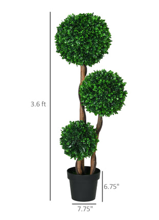 3.5ft Artificial Tree, Triple Ball Boxwood Topiary with Pot and Sandalwood Leaves, for Indoor Outdoor Home