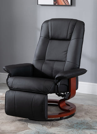 Faux  Leather lounge chair with footrest and armrest, Manual Swivel Recliner for living room, Black