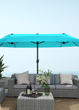 Patio Umbrella 15ft Double-Sided Outdoor Market Extra Large Umbrella with Crank Handle for Backyard, Light Blue