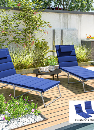 Foldable Chaise Lounge Cushion Set of 2, Outdoor Lounge Chair Cushion Set, UPF50+ 230gsm Olefin, 80" x 26" Dark Blue
