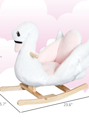 Kids Ride On Rocking Horse Plush Swan Style Toy with Music for Over 18 Months Children, White and Pink