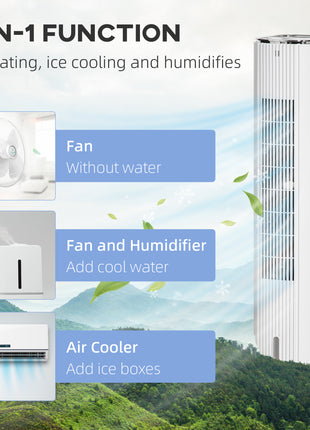 42" 3-In-1 Ice Cooling Fan with Humidifier, Evaporative Air Cooler with Water Tank, 3 Modes, 3 Speeds, 12H Timer, White