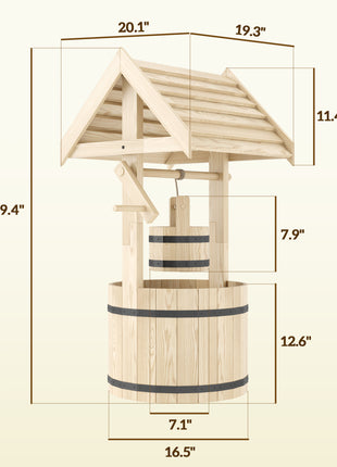 Wood Wishing Well for Outside with Hanging Bucket, Wishing Well Planter with Drain Hole for Garden Patio, Natural
