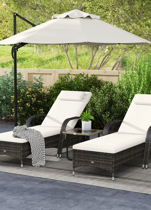 2 Reclining Chaise Lounge Chairs, Rolling Outdoor Chairs with Cushion, Pillow, Headrest, Armrests, and Wheels, Cream