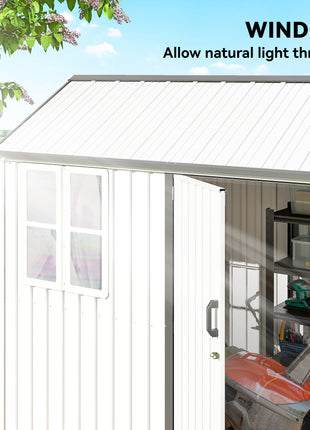 8' x 6' Metal Garden Storage Shed, Extra Large Outdoor Tool Storage House w/ Doors, Window and Air Vents, White