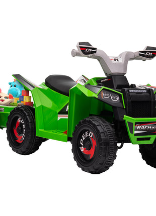 6V Electric Toy Car with Back Trailer, Forward Backward, Wear-Resistant Wheels for Ages 18-36 Months, Green