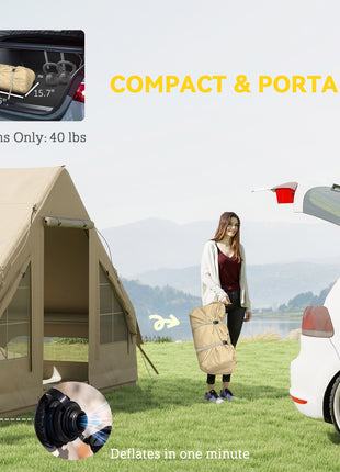 Inflatable Camping Tent with Hand Pump, 4 Season Blow Up Tent, Waterproof and Windproof with Mesh Windows and Doors
