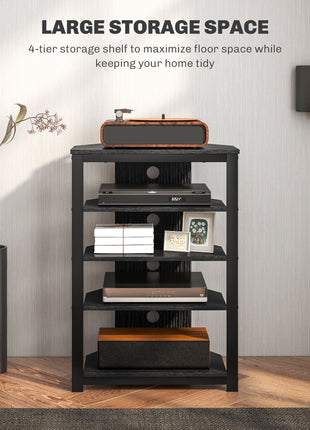 TV Stand, Entertainment Center with Storage Shelves and Steel Frame for Living Room, Black