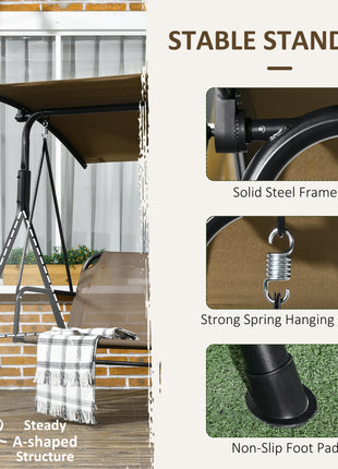3-Seat Outdoor Patio Swing Chair w/ Cushion, Steel Frame Stand, Adjustable Tilt Canopy for Patio, Garden, Brown