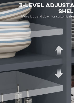 Rolling Kitchen Island with Drop Leaf Wood Breakfast Bar, Farmhouse Kitchen Cart with 2 Drawers, Adjustable Shelves for Dining Room, Dark Gray
