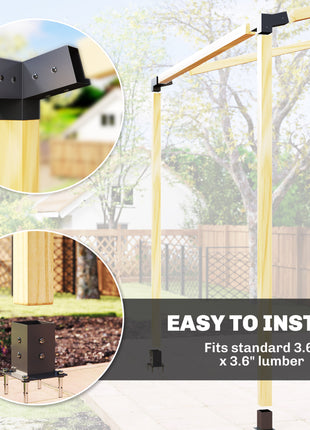 Pergola Kit, 15° Slanted Pergola Bracket Kit with 3-Way Brackets, Post Bases, Wall Mounts for 3.6" X 3.6" Lumber, Black