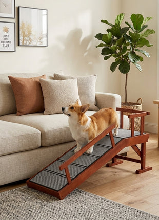 Wooden Dog Ramp with Removable Guardrails, Non-Slip Surface, 49" Long, Brown