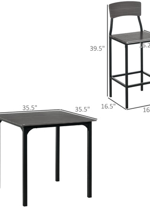 5-Piece Counter Height Bar Table with Space-Saving Design, Square Kitchen Table and Chairs Set with Footrest, Metal Legs, Industrial Dining Table Set for 4, Gray