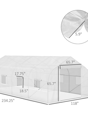 20' x 10' x 7' Walk-in Tunnel Greenhouse with Zippered Mesh Door & 8 Mesh Windows, Gardening Plant Hot House with Galvanized Steel Hoops, White