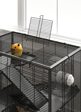 4 Tier Hamster Cage with Deep Tempered Glass Bottom, Running Wheel, Hut, Water Bottle, Food Dish, 31" x 19" x 31.5"