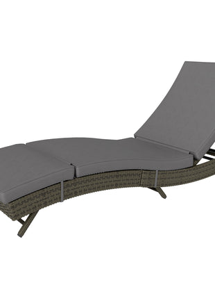 Patio Wicker Chaise Lounge Chair, Outdoor PE Rattan Sun lounger with Adjustable Backrest and 2 Wheels, Gray