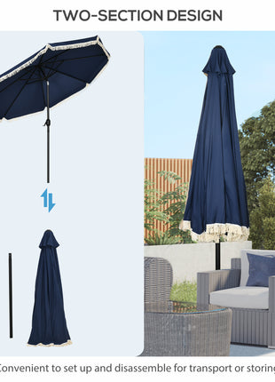 9ft Patio Umbrella Outdoor Table Umbrella w/ Tilt, Crank, Ruffled, 8 Ribs for Garden, Deck, Pool, Dark Blue