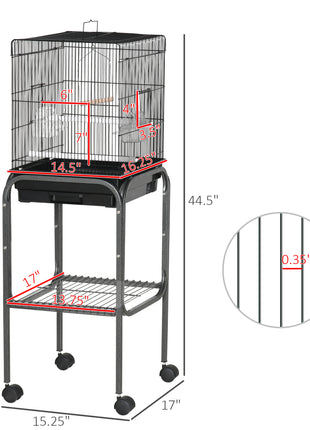 45-inch Metal Indoor Bird Cage, Parrot Cage, Bird Aviary with Detachable Rolling Stand, Storage Basket, and Accessories - Black