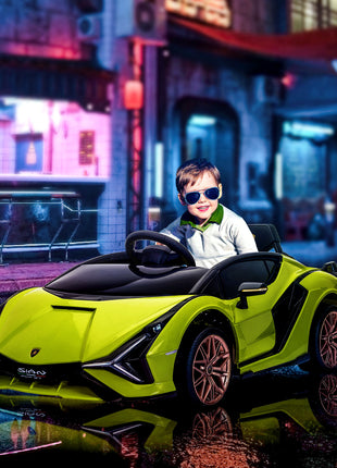 12V Lamborghini SIAN Licensed Electric Car for kids with Remote Control, Horn, Music, & Headlights, Green