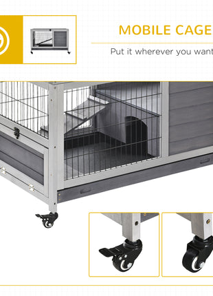 Indoor Rabbit Enclosure, Wooden Elevated Cage Habitat with Enclosed Run with Wheels - Ideal for Rabbits and Guinea Pigs