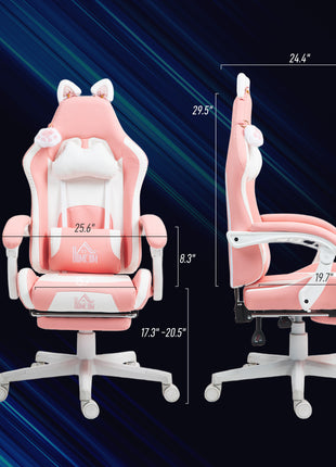 Cute Racing Gamer Chair, Faux Leather Gaming Chair with Footrest, Headrest and Lumbar Support, Pink