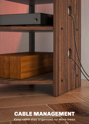 LED TV Stand, Entertainment Center with Storage Shelves and Steel Frame for Living Room, Brown