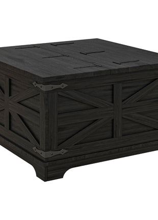 Farmhouse Coffee Table, Square Center Table with Flip-top Lids, Hidden Storage Compartment, Distressed Black