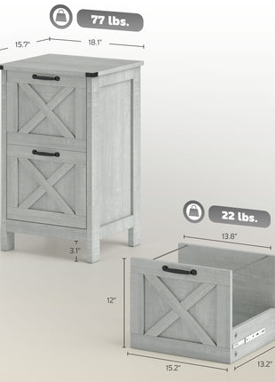 Vertical File Cabinet with 2 Drawers, Rustic Farmhouse Office Storage Cabinet for A4, Letter Size, Distressed Light Gray