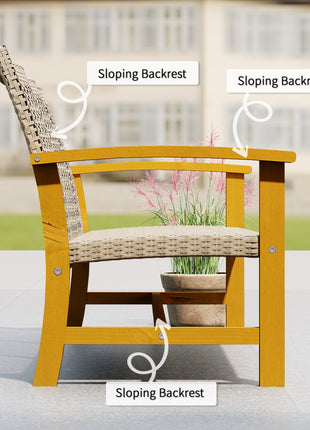 3-Seat Wicker Outdoor Couch Patio Sofa, Acacia Wood Patio Furniture with Steel Seat Armrests, 1000 LBS Capacity, Teak