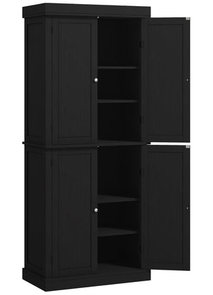 72" Kitchen Cabinet, Pantry Storage Cabinet with Doors and Shelves, Freestanding Food Pantry Cabinet, Black Wood Grain