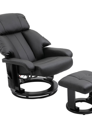 Massage Recliner Chair with Ottoman, 360° Swivel Recliner and Footstool, 10 Point Vibration, PU Leather Reclining Chair with Side Pocket and Remote Control, Black
