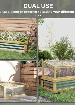Raised Garden Flower Bed Kit with Lean-to Greenhouse, Wooden Cold Frame Planter, 41" x 22.5" x 28.25", Natural