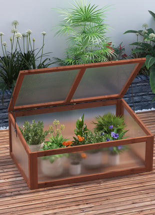 Wooden Cold Frame Greenhouse, Mini Greenhouse with Polycarbonate Board and Solid Wood Frame, Green House Cold Frame