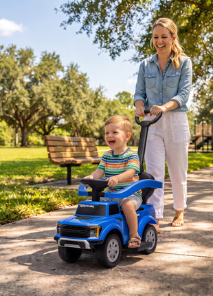 3 In 1 Licensed Ford Kids Push Car with Push Handle, Horn, Sound, Secure Bar, Storage, for Toddlers 18-36 Months, Blue