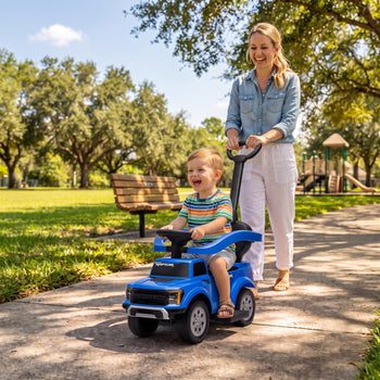 3 In 1 Licensed Ford Kids Push Car with Push Handle, Horn, Sound, Secure Bar, Storage, for Toddlers 18-36 Months, Blue
