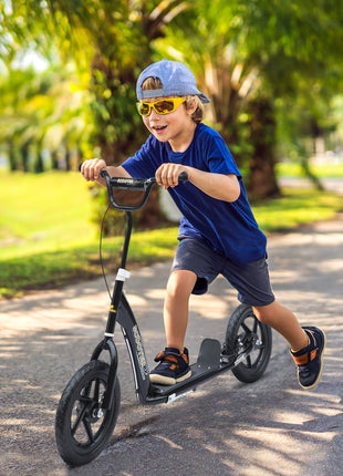 Kick Scooter for Kids 5-12 Years Old with Adjustable Height Handlebar, Non-slip Footplate, Big Wheels, Rear Brake, Black