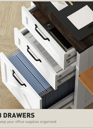 Vertical File Cabinet with 3 Drawers, Rustic Farmhouse Office Storage Cabinet for A4, Letter Size, Distressed White